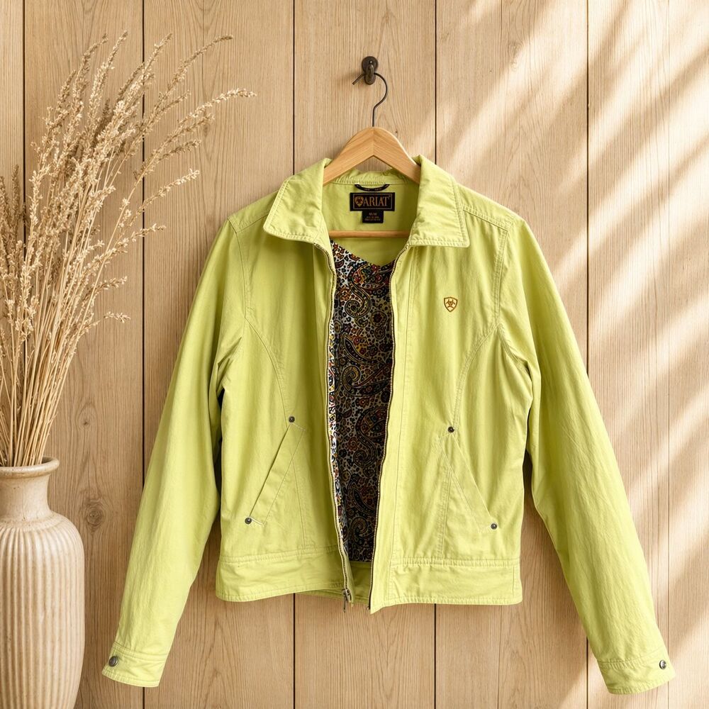 Ariat Womens Lime Green Full Zip Jacket Paisley Floral Lined Size Medium